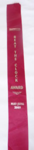 A ribbon from the old days. "Beat the Clock."